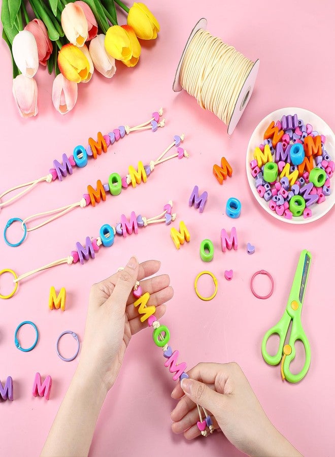 Suncalla 24 Pack Mother's Day Keychain Craft Kits Mother's Day Gifts Bulk DIY Mom Beads Keychains for Classroom School Fun Activities Jewelry Making Crafts - Image 4