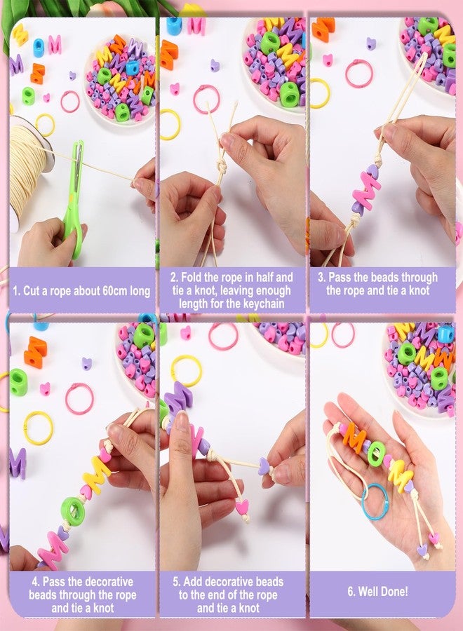 Suncalla 24 Pack Mother's Day Keychain Craft Kits Mother's Day Gifts Bulk DIY Mom Beads Keychains for Classroom School Fun Activities Jewelry Making Crafts - Image 3