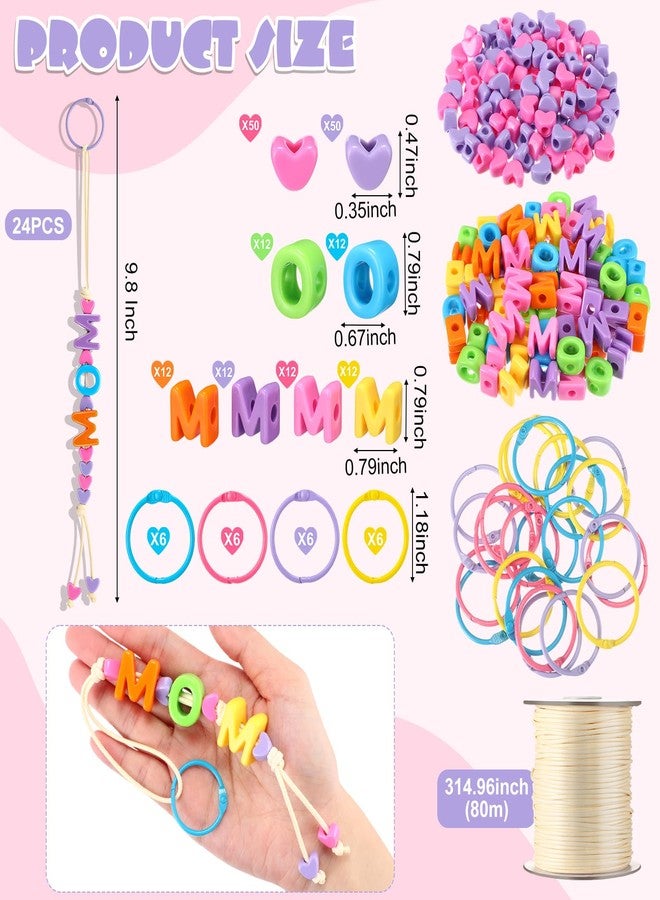 Suncalla 24 Pack Mother's Day Keychain Craft Kits Mother's Day Gifts Bulk DIY Mom Beads Keychains for Classroom School Fun Activities Jewelry Making Crafts - Image 2