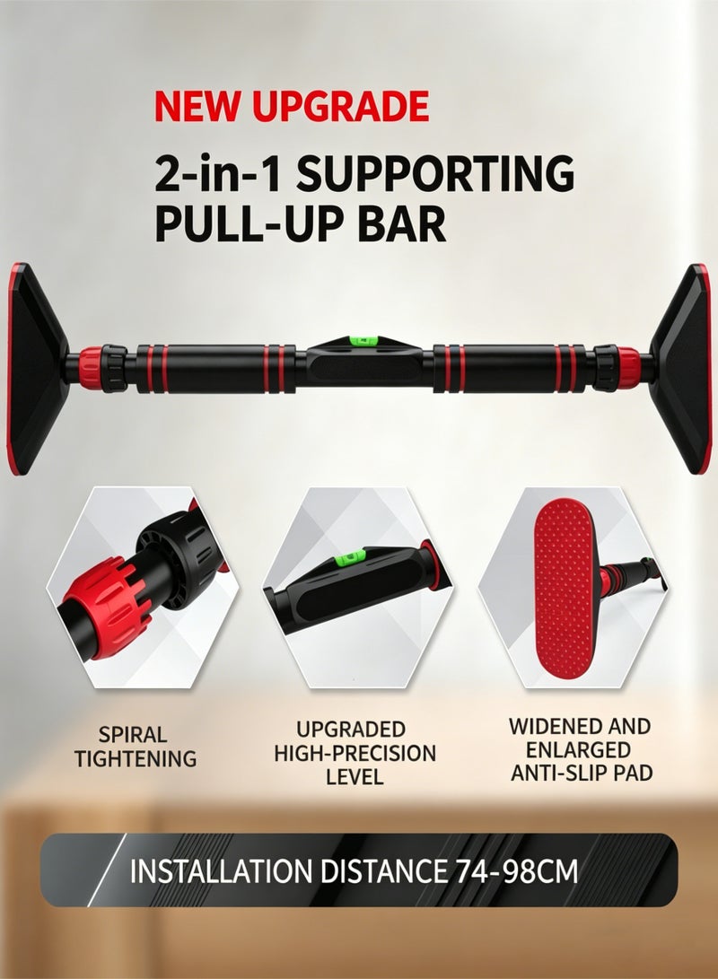 YGNNBC No-drill door frame pull-up bar, screwless horizontal bar, with level indicator, double locking, non-slip base and wall protection pad, adjustable door frame size (74-98 cm), heavy-duty home gym strength training bar, maximum weight capacity 882 lbs. - Image 2