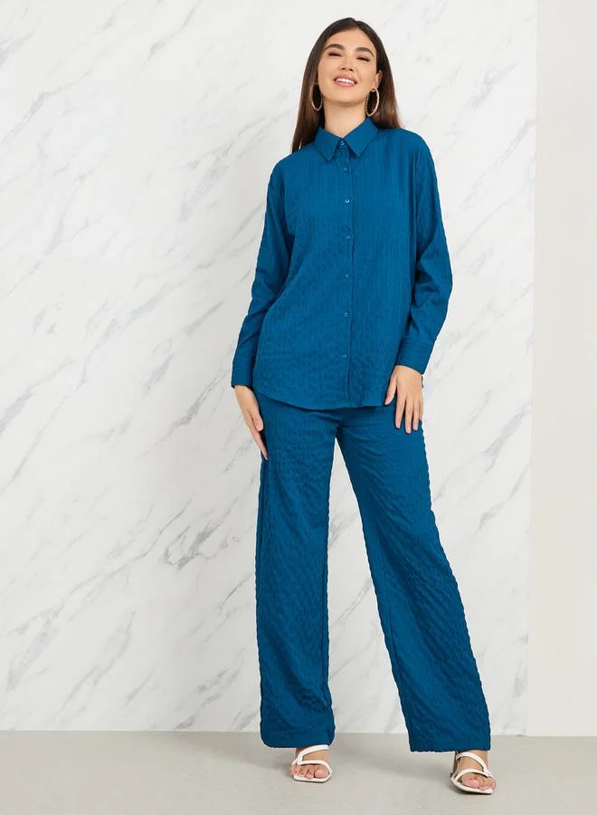 Styli Oversized Textured Button Front Shirt & Pants Co-Ord
