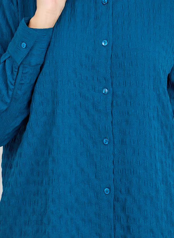 Styli Oversized Textured Button Front Shirt & Pants Co-Ord