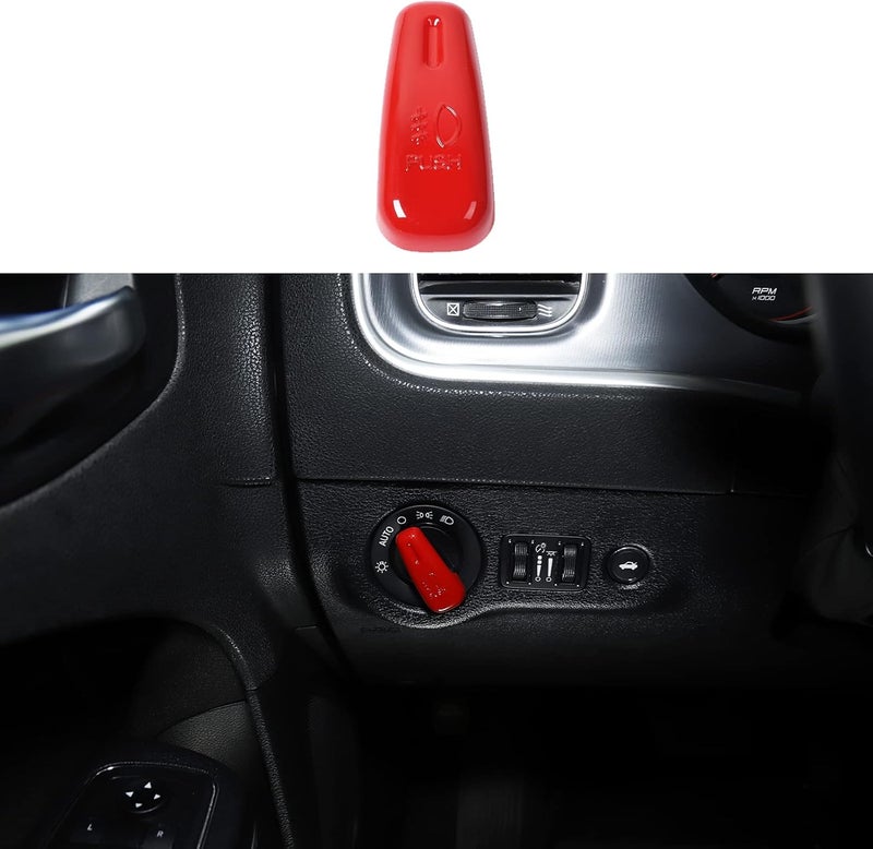 JeCar Headlight Control Switch Knob Cover Trim for 2015-2023 Dodge Challenger, for 2010-2023 Dodge Charger, for 2011-2023 Dodge Durango (Red) - Image 3