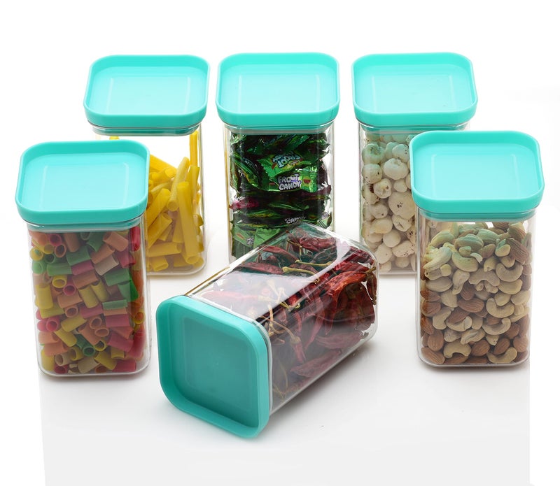 Entisia Plastic Push Kitchen Storage Containers, Multipurpose Square Shaped Kitchen Storage Jar Set, Transparent Unbreakable BPA Free Pantry Organizer with Push Cap Airtight Lid for Home(1100ML-4 PCS) - Image 2