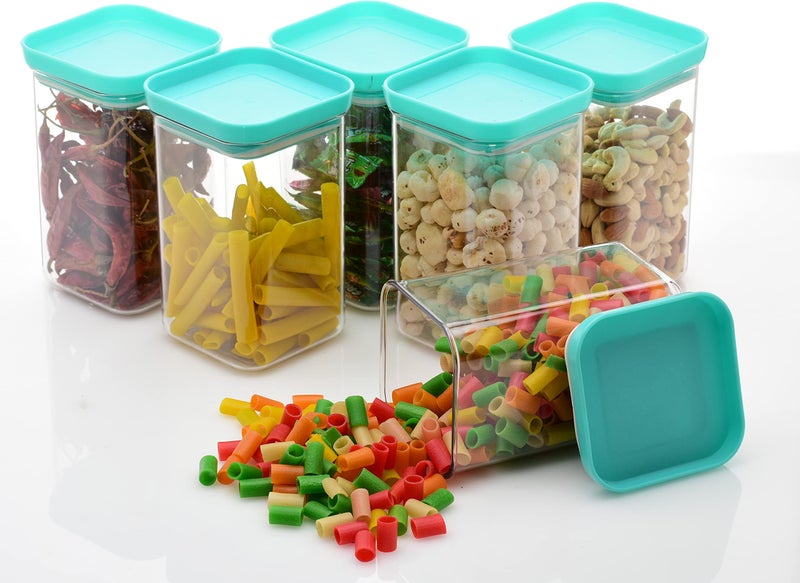 Entisia Plastic Push Kitchen Storage Containers, Multipurpose Square Shaped Kitchen Storage Jar Set, Transparent Unbreakable BPA Free Pantry Organizer with Push Cap Airtight Lid for Home(1100ML-4 PCS) - Image 3