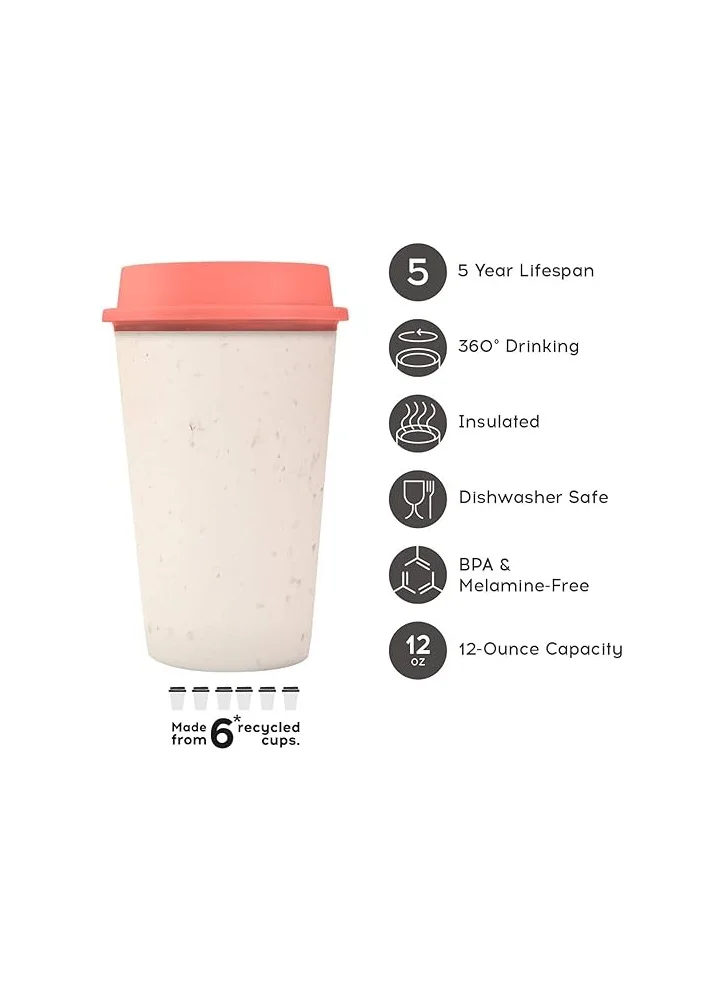 Circular & Co Circular and Co Now Cup Reusable Coffee Cup Made from Recycled Single Use Cups 12oz 340ml Cream & Caught Out Coral