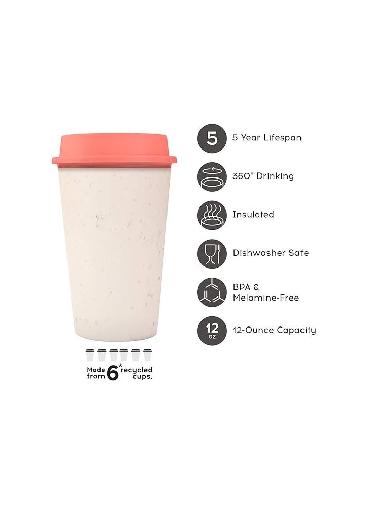 Circular & Co - Circular and Co Now Cup Reusable Coffee Cup Made from Recycled Single Use Cups 12oz 340ml Cream & Caught Out Coral - Image 1