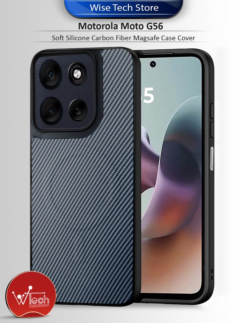 دبليو تيك غطاء خلفي واقٍ من السيليكون الناعم وألياف الكربون مع دعم Magsafe لهاتف Motorola Moto G56 5G 2025 - رمادي (MCFPSN) - Image 1