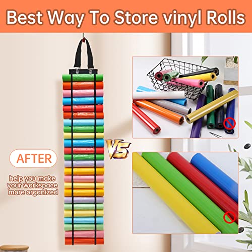 Gtthry Vinyl Roll Holder,Vinyl Storage Organizer,Vinyl Roll Storage with 48 Compartments,Craft Vinyl Storage Rack Wall Mount/Over The Door, Hanging Organizer Storage,Gift Wrap Organizer for Home Craft Room - Image 5