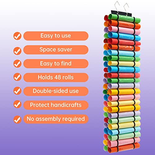 Gtthry Vinyl Roll Holder,Vinyl Storage Organizer,Vinyl Roll Storage with 48 Compartments,Craft Vinyl Storage Rack Wall Mount/Over The Door, Hanging Organizer Storage,Gift Wrap Organizer for Home Craft Room - Image 4