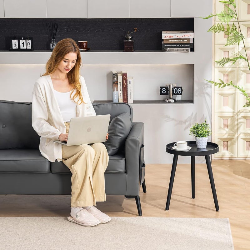 Apicizon طاولة جانبية مستديرة سوداء من أبيسيزون، طاولة سرير جانبية مع صينية، طاولة قهوة نهائية للأريكة لغرفة المعيشة، غرفة النوم، المساحات الصغيرة، سهلة التجميع، مقاس 15 × 18 بوصة، أسود - Image 5