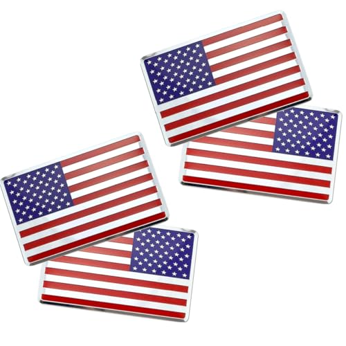 Azuocn 4 Pcs 3D American Flag Metal Car Sticker,5" x 3" American Flag Military Patriotic Emblem Decal for Cars,Trucks,SUV,Laptop,Window,Motorcycle - Image 1