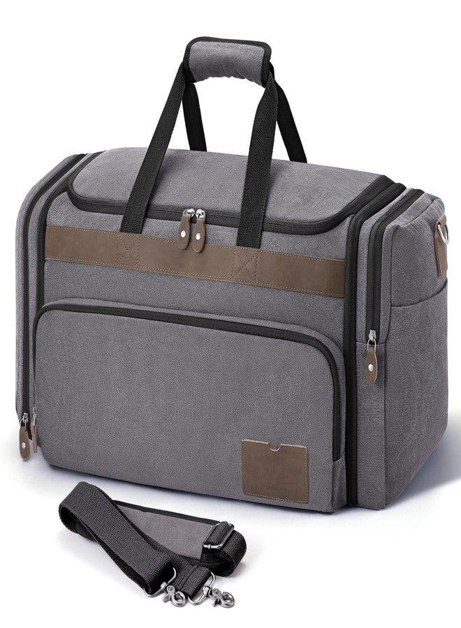 SHOWKOO Duffle Bag for Travel 60L Expandable Canvas Travel Bag Durable Vintage Weekender Overnight Carry On Bag, Dark Gray, 60L, Vintage - Image 1