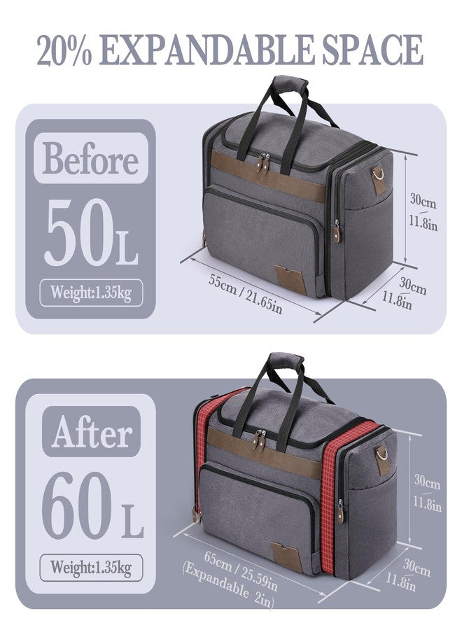 SHOWKOO Duffle Bag for Travel 60L Expandable Canvas Travel Bag Durable Vintage Weekender Overnight Carry On Bag, Dark Gray, 60L, Vintage - Image 2