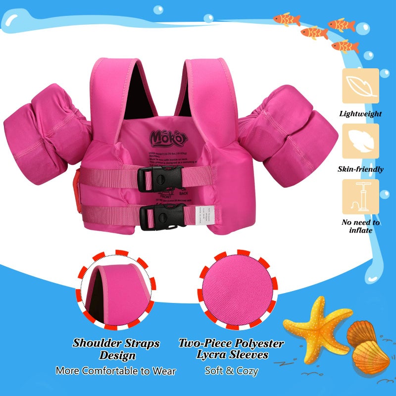 MoKo Toddler Swim Vest for Kids, Swim Arm Floaties 22-66 lbs Boys and Girls Cartoon Swimming Water Wings Pool Float Vests Sleeves Shoulder Straps Arm Band for Children Learn to Swim, Magenta - Image 5