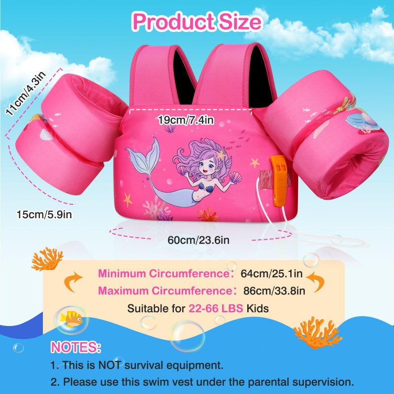 MoKo Toddler Swim Vest for Kids, Swim Arm Floaties 22-66 lbs Boys and Girls Cartoon Swimming Water Wings Pool Float Vests Sleeves Shoulder Straps Arm Band for Children Learn to Swim, Magenta - Image 3