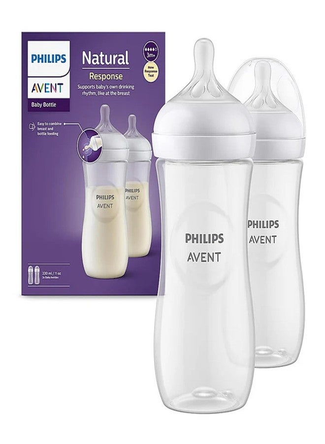Avent Philips Avent Natural Response Plastic Baby Bottle - 330Ml Pack of 2 |Baby Milk Bottle |Bpa Free for Babies with 3M+ Teat (SCY906/02)