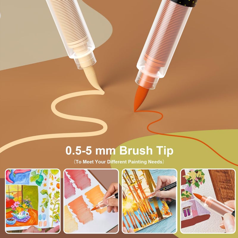 Sanyetral 36 Brown Tones Colors Acrylic Paint Markers, Soft Brush Tip Paint Pens Paint Markers, Acrylic Paint Pens for Wood, Stone, Canvas, Glass, Fabric, Egg & DIY Crafts Art Supplies (Brown) - Image 3