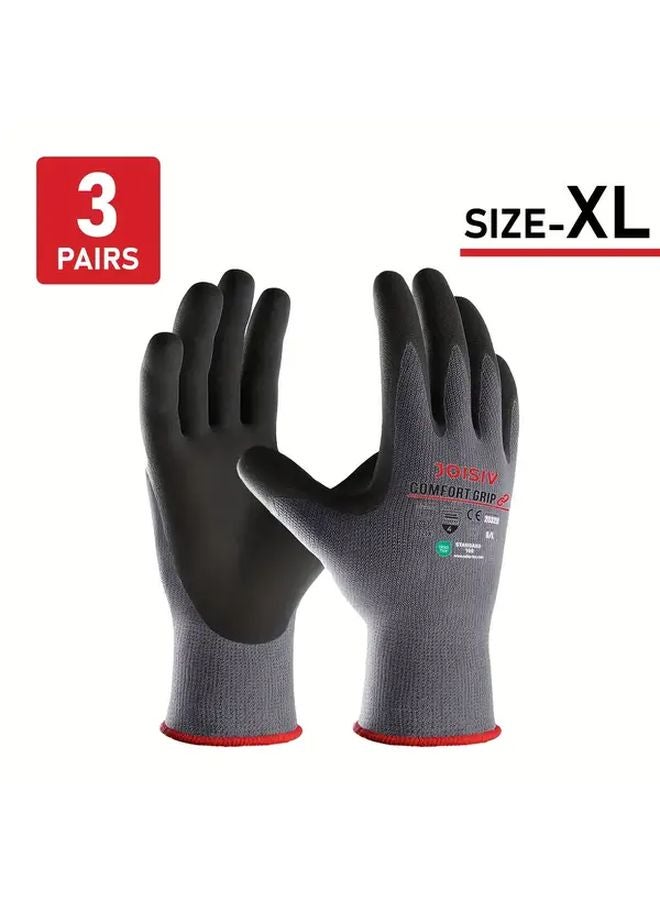 3 Pairs XL Nitrile Coated Work Gloves Touchscreen Lightweight for Warehouse Delivery - Image 1