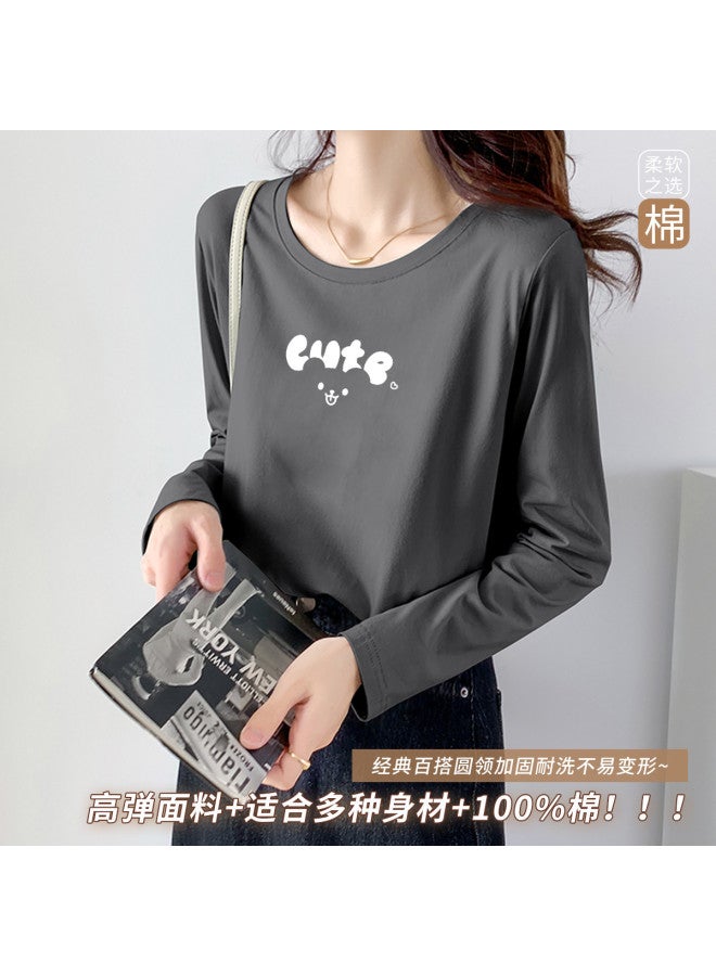 LANG SHA Women'S Long Sleeve Round Neck T-Shirt, Versatile Solid Color Printed Layering Top, T-Shirt For Women - Image 4