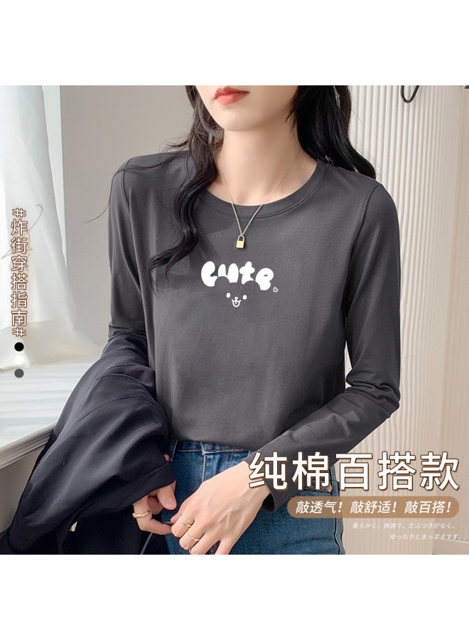 LANG SHA Women'S Long Sleeve Round Neck T-Shirt, Versatile Solid Color Printed Layering Top, T-Shirt For Women - Image 2
