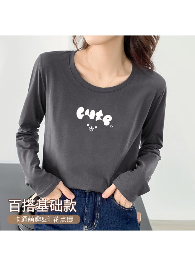 LANG SHA Women'S Long Sleeve Round Neck T-Shirt, Versatile Solid Color Printed Layering Top, T-Shirt For Women - Image 5