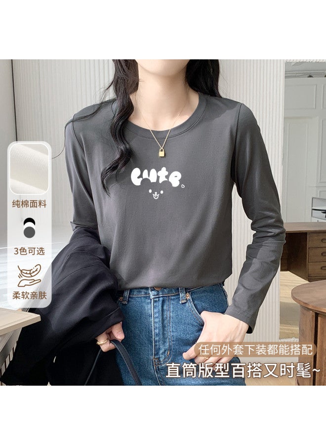 LANG SHA Women'S Long Sleeve Round Neck T-Shirt, Versatile Solid Color Printed Layering Top, T-Shirt For Women - Image 3