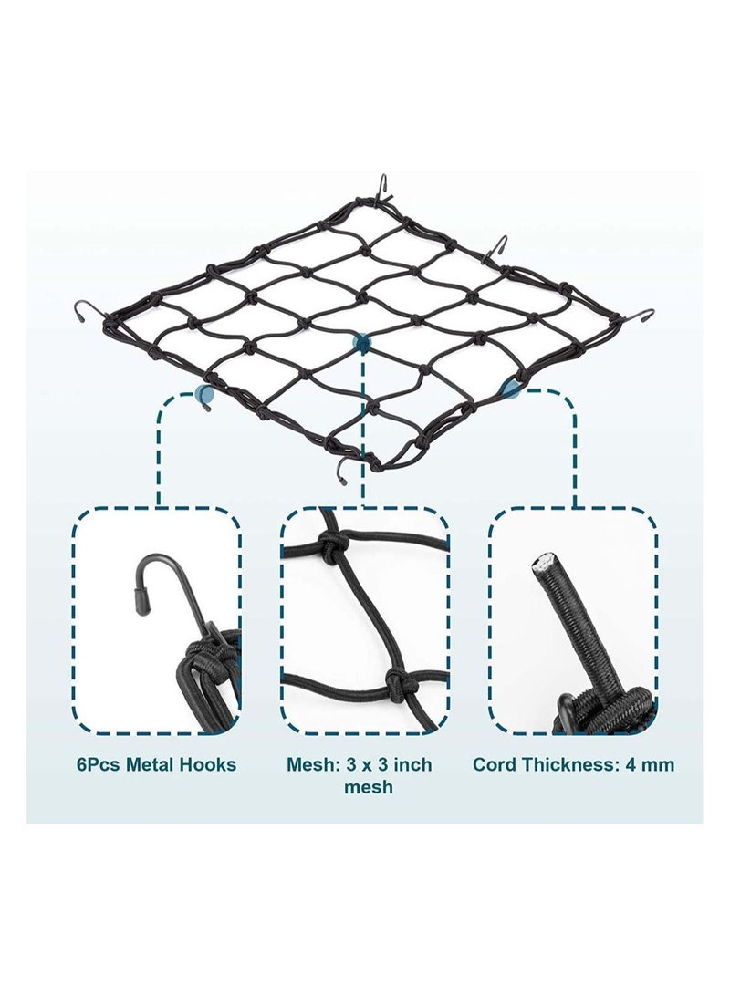 Y&D Cargo Net Elastic Motorcycle Luggage Bungee Netting with 6 Adjustable Metal Hooks Stretchable Cord Mesh Load for Bike Paddle board Quad Canoe Moped ATV 2 Pcs  - Image 3
