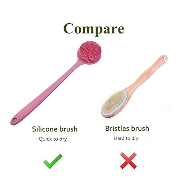 CINLITEK Silicone Body Scrubber, Long Handle Back Scrubber for Shower, Silicone Body Brush，Shower Scrubber For Body, Shower Srush Back Brush Body Exfoliator (Pink) - Image 5