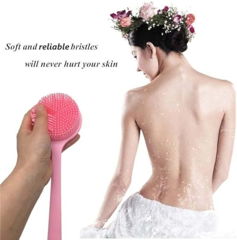 CINLITEK Silicone Body Scrubber, Long Handle Back Scrubber for Shower, Silicone Body Brush，Shower Scrubber For Body, Shower Srush Back Brush Body Exfoliator (Pink) - Image 4