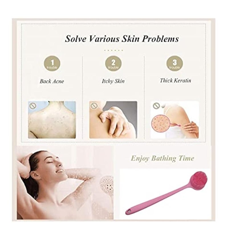 CINLITEK Silicone Body Scrubber, Long Handle Back Scrubber for Shower, Silicone Body Brush，Shower Scrubber For Body, Shower Srush Back Brush Body Exfoliator (Pink) - Image 3
