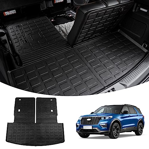 Thinzyou Cargo Mat Compatible with 2020-2025 Ford Explorer Trunk Mat Cargo Liner Seat Back Cover Protector TPE All Weather Trunk Liner 2024 Explorer Accessories (Trunk Mat with Backrest Mats) - Image 1
