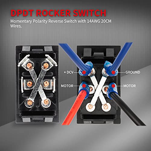 DaierTek Momentary RV Jack Switch 30 Amp 12V DC Reverse Polarity Rocker Switch Motor Control DPDT 4 Pin Power Jack Toggle Switch with Wires for 5th Wheel Tongue Trailer Stabilizer -2Pack - Image 5
