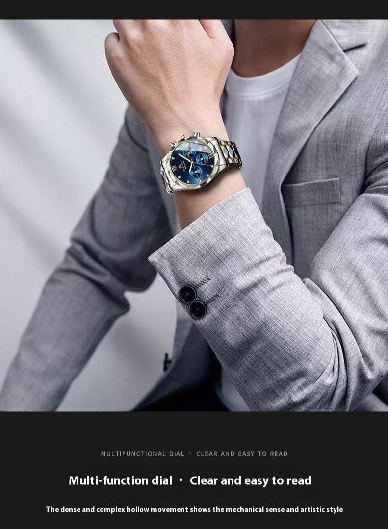 VavaVoom Men's Watch, Waterproof Steel Strap With Calendar Function, Quartz Movement, Business Men's Watch (gold)  - Image 3