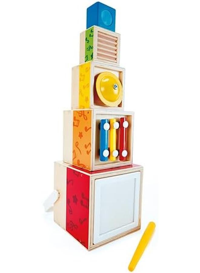Hape Stacking Music Set Colourful 6 Piece Musical Box Toy Wooden Set For Kids 18 Months Plus - Image 3