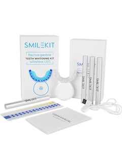 SMILEKIT Home Use Wireless Teeth Whitening Kit with 16-Point LED Blue Lights Accelerator, Natural Whitening Effective Stain Removal Include 4 Teeth Whitening Gel Pens Complimentary Color Card(White)  - Image 1