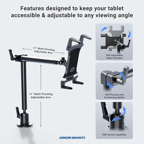 Arkon حامل تابلت ARKON القوي مع قاعدة حفر وذراع بطول 22 بوصة، يناسب جميع أنواع التابلت، قاعدة حفر صلبة، ذراع صلبة قابلة للتعديل بطول 22 بوصة، متوافق مع آيباد، سامسونج، جوجل، هواوي، والمزيد - Image 2
