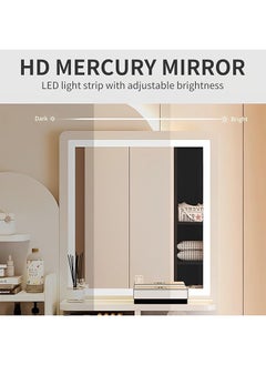 keke Multifunctional Makeup Vanity Dressing Table with LED Mirror and Chair 80 CM  - Image 4