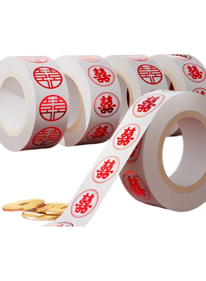 Miloch Mileqi Roll-Up Wedding Character Stickers For Engagement, Housewarming, And Celebration. Double Happiness Character Stickers - Red 1 Roll [500 Stickers] - Image 2