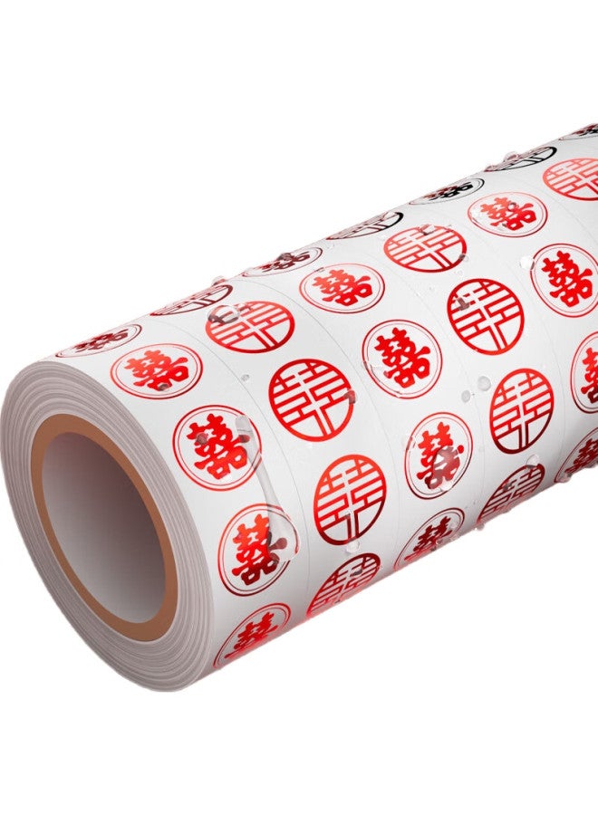 Miloch Mileqi Roll-Up Wedding Character Stickers For Engagement, Housewarming, And Celebration. Double Happiness Character Stickers - Red 1 Roll [500 Stickers] - Image 1