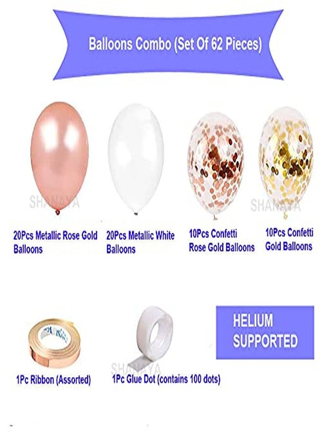 SHANAYA Party Decoration Kit - 62Pcs Set For Boys Girls Husband Wife Special Decoration Items Combo - Metallic Rose Gold White Balloons Gold Rose Gold Confetti Balloons Glue Dot Ribbon Party Wedding Bridal Shower Engagement Supplies - Image 5