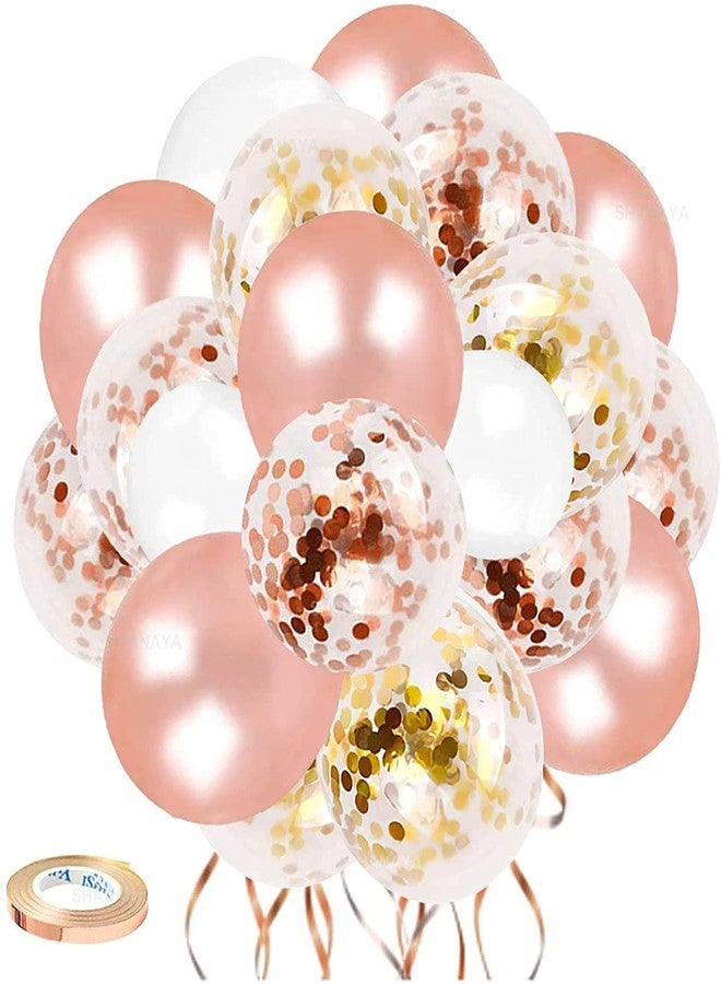 SHANAYA Party Decoration Kit - 62Pcs Set For Boys Girls Husband Wife Special Decoration Items Combo - Metallic Rose Gold White Balloons Gold Rose Gold Confetti Balloons Glue Dot Ribbon Party Wedding Bridal Shower Engagement Supplies - Image 1