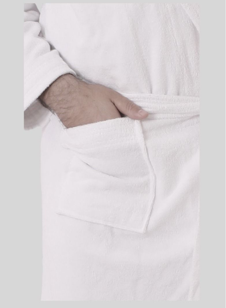 Banotex Men's soft cotton bathrobe with pocket and waist belt elegant design white color multiple sizes  - Image 3