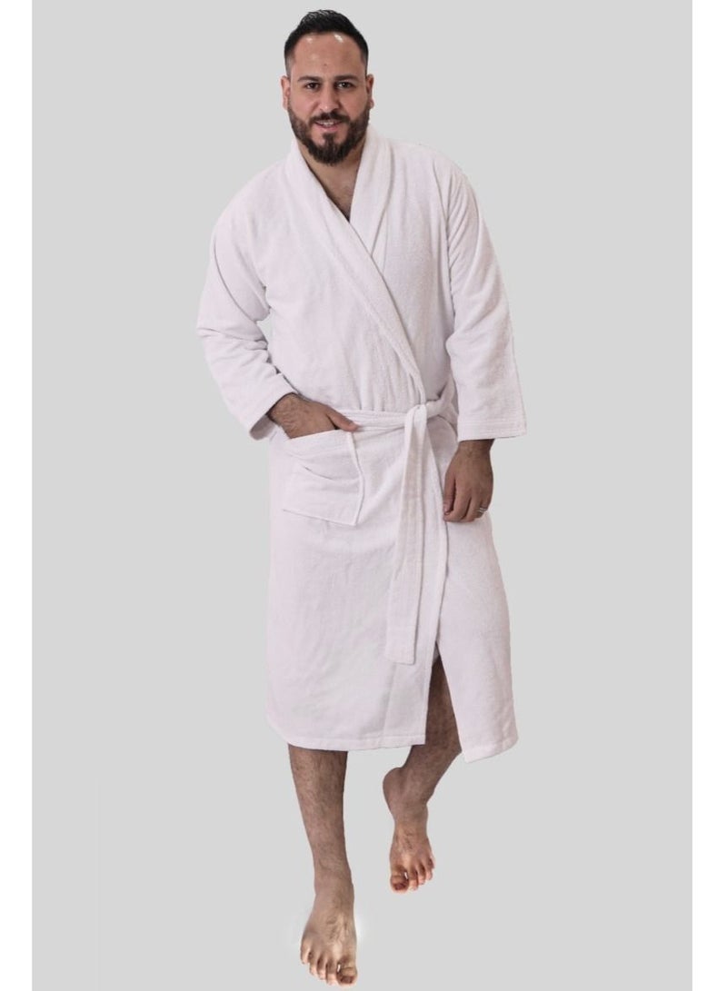 Banotex Men's soft cotton bathrobe with pocket and waist belt elegant design white color multiple sizes  - Image 1
