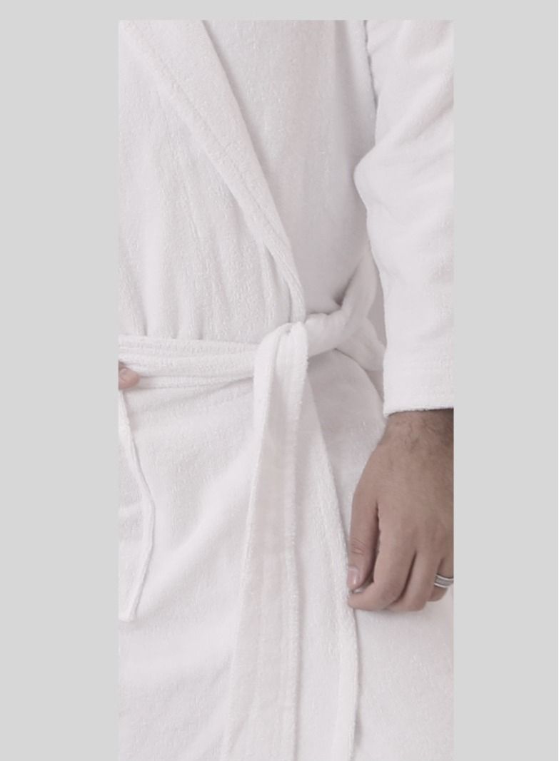 Banotex Men's soft cotton bathrobe with pocket and waist belt elegant design white color multiple sizes  - Image 4