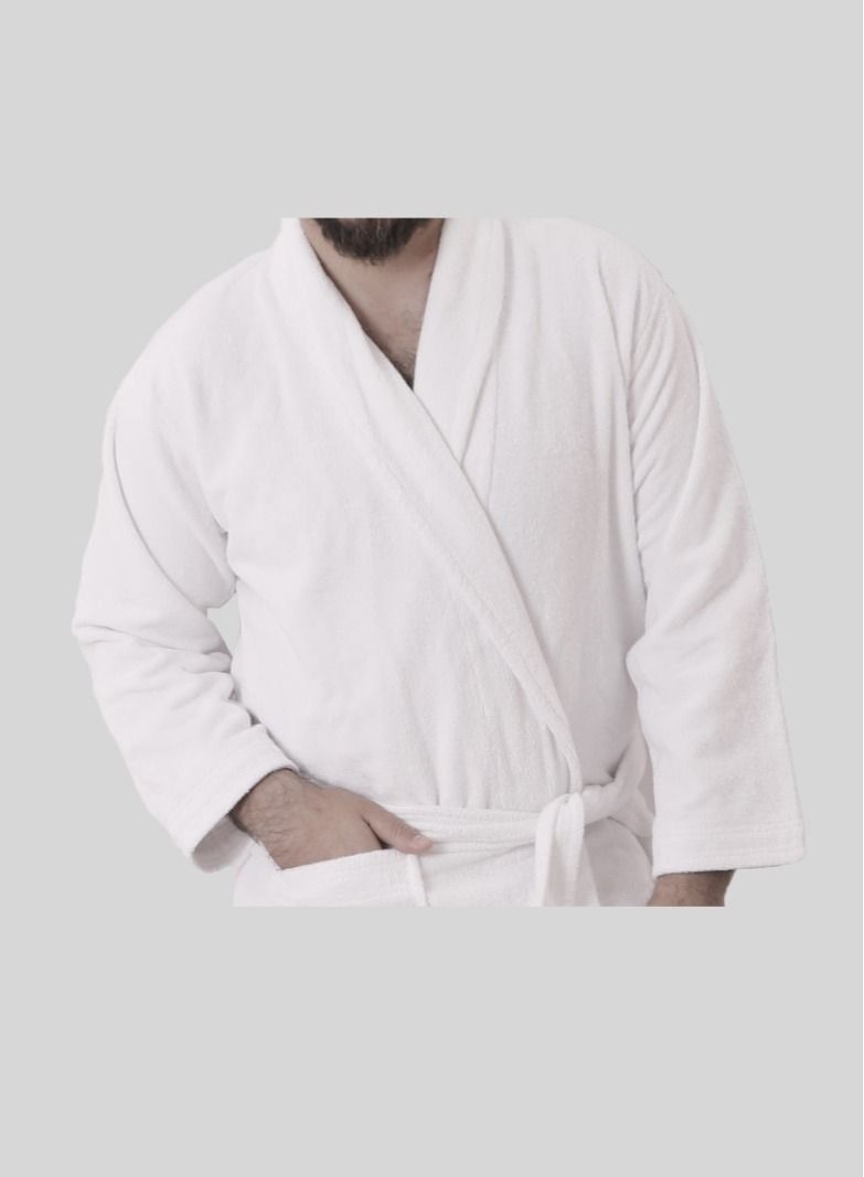 Banotex Men's soft cotton bathrobe with pocket and waist belt elegant design white color multiple sizes  - Image 2