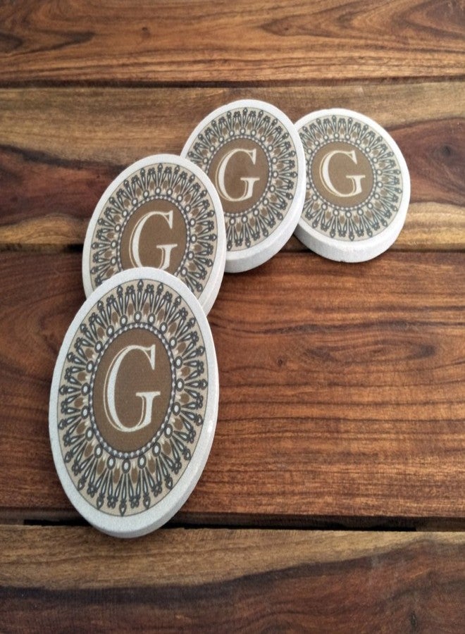 SANDSTERS Natural Sandstone Monogram G Printed Absorbent Beverage Coasters Set of 4Pcs with Acacia Wood Holder - Image 4