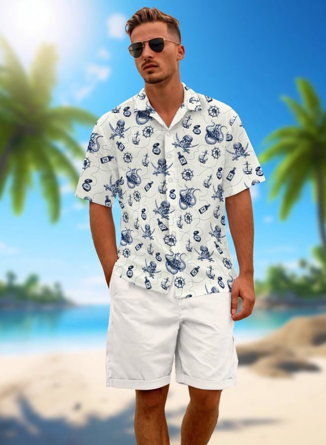 DFZ Funny Hawaiian Shirts for Men Summer Beach Short Sleeve Button Down Shirt Theme Party Shirt, Off-white, L - Image 5