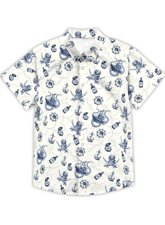 DFZ Funny Hawaiian Shirts for Men Summer Beach Short Sleeve Button Down Shirt Theme Party Shirt, Off-white, L - Image 2