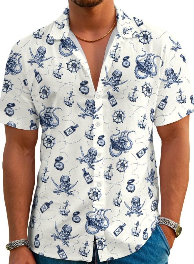 DFZ Funny Hawaiian Shirts for Men Summer Beach Short Sleeve Button Down Shirt Theme Party Shirt, Off-white, L - Image 1